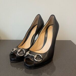 Gucci Horsebit Pumps Guccissima Logo Embossed Leather Heels Womens Size 37